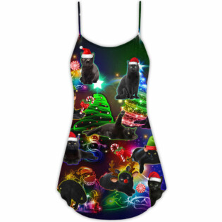 Christmas Tree Black Cat - V-neck Sleeveless Cami Dress - Owl Ohh - Owl Ohh