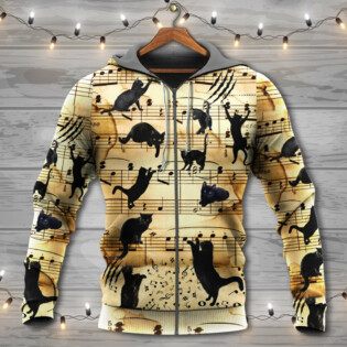 Black Cat Love Music Note - Hoodie - Owl Ohh - Owl Ohh