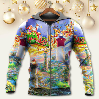 Lighthouse Christmas Santa Home The Light Is - Hoodie - Owl Ohh - Owl Ohh