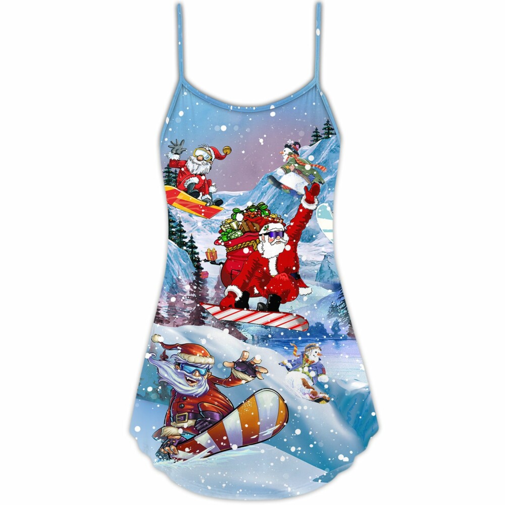 Christmas Close To Heaven Down To Earth Snowboarding - V-neck Sleeveless Cami Dress - Owl Ohh - Owl Ohh