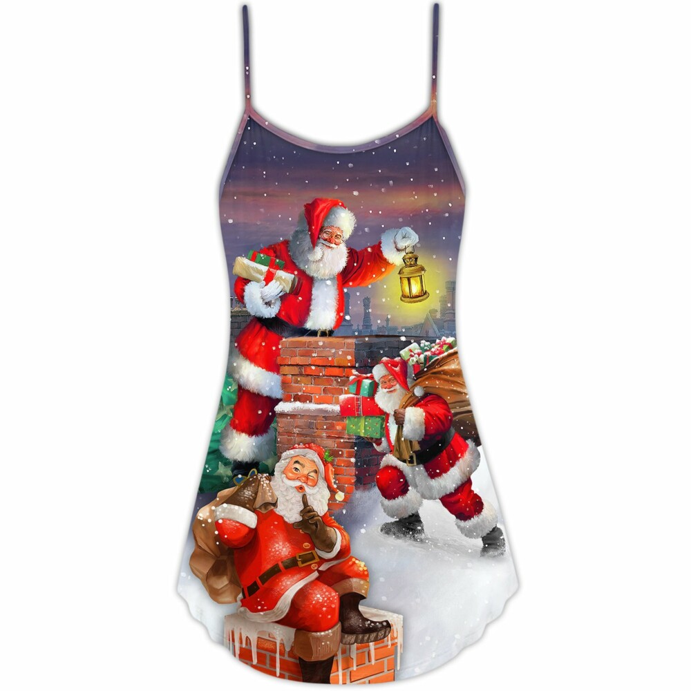 Christmas Having Fun With Santa Claus Gift For Xmas Art Style - V-neck Sleeveless Cami Dres - Owl Ohh - Owl Ohh