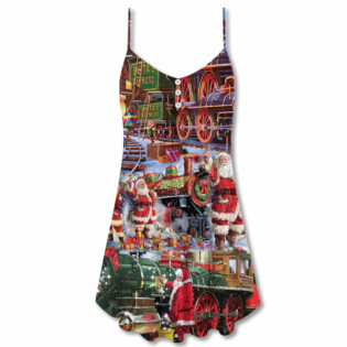 Santa Christmas Snow Village Christmas Spirit Of Giving - V-neck Sleeveless Cami Dress - Owl Ohh - Owl Ohh