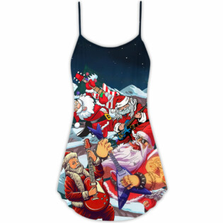 Christmas Santa With Electric Guitar - V-neck Sleeveless Cami Dress - Owl Ohh - Owl Ohh