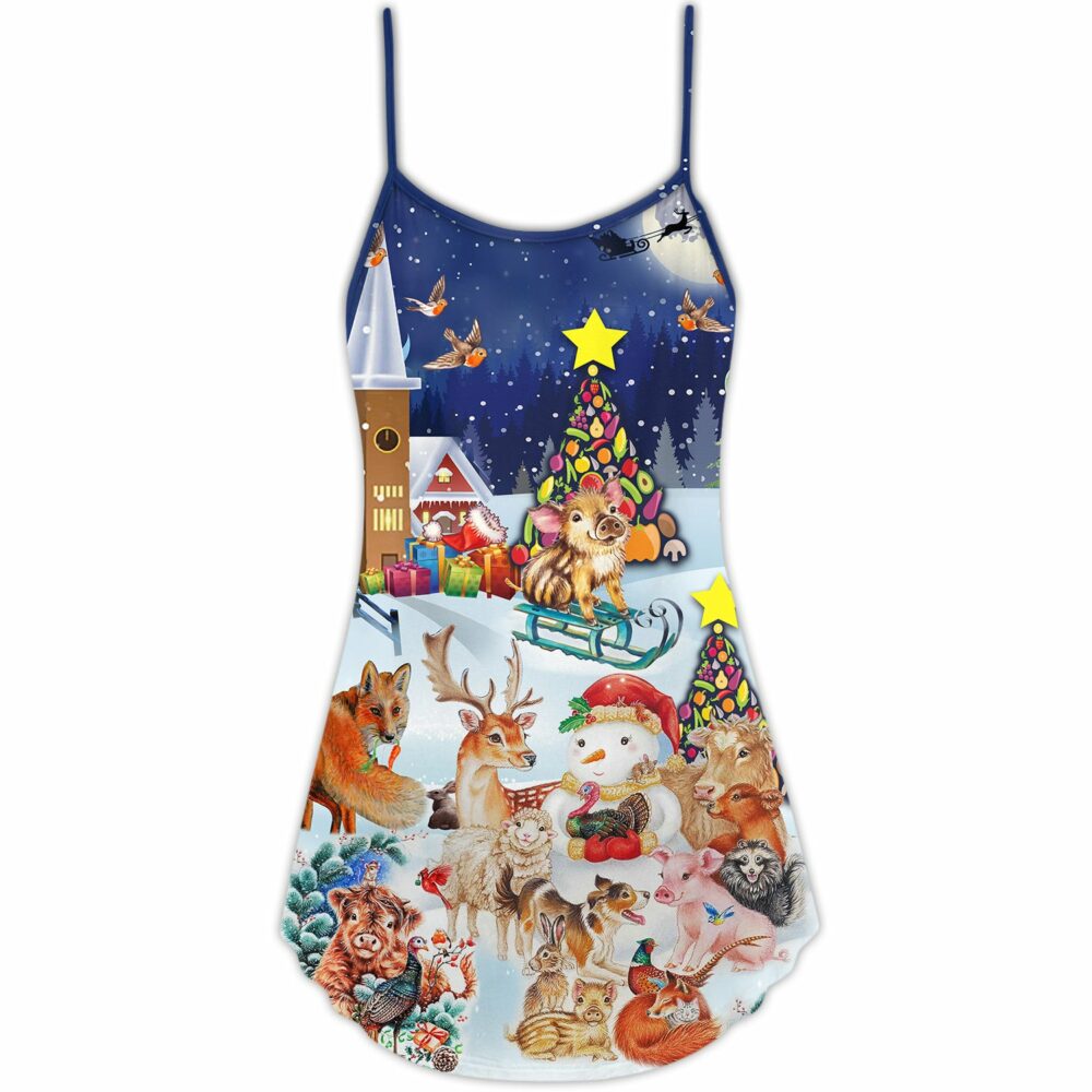 Christmas Happy Animals Funny Love Xmas - V-neck Sleeveless Cami Dress - Owl Ohh - Owl Ohh