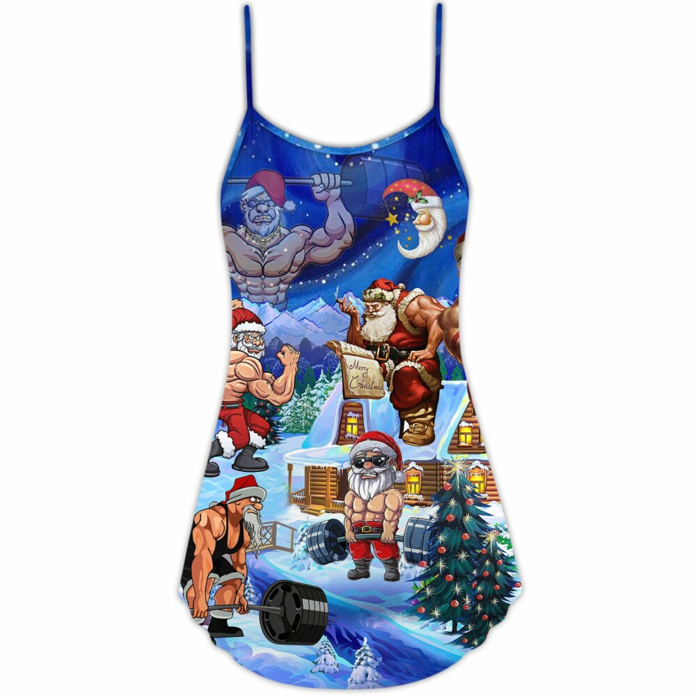 Christmas Funny Santa Stronger - V-neck Sleeveless Cami Dress - Owl Ohh - Owl Ohh