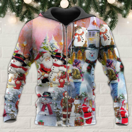 Santa And Snowman Christmas Snow Village - Hoodie - Owl Ohh - Owl Ohh