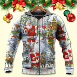 Christmas Santa Claus Snowman Elf So Happy Art Style - Hoodie - Owl Ohh - Owl Ohh