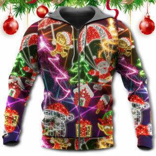 Christmas Funny Santa Claus Tree Elf Gingerbread Neon Light Style - Hoodie - Owl Ohh - Owl Ohh