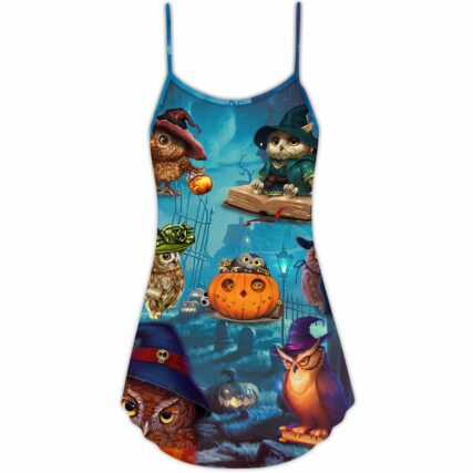 Halloween Owl Witch Sky Night - V-neck Sleeveless Cami Dress - Owl Ohh - Owl Ohh