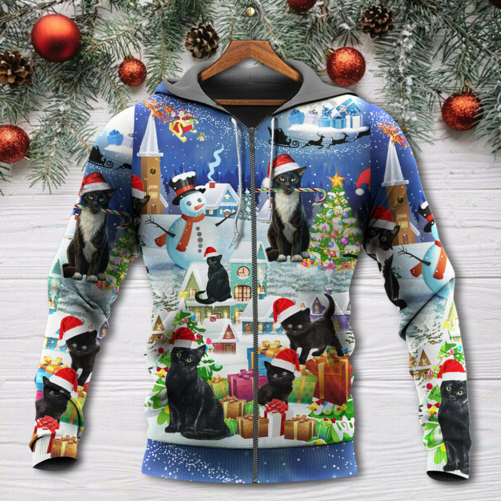 Christmas Black Cat Merry Catmas - Hoodie - Owl Ohh - Owl Ohh