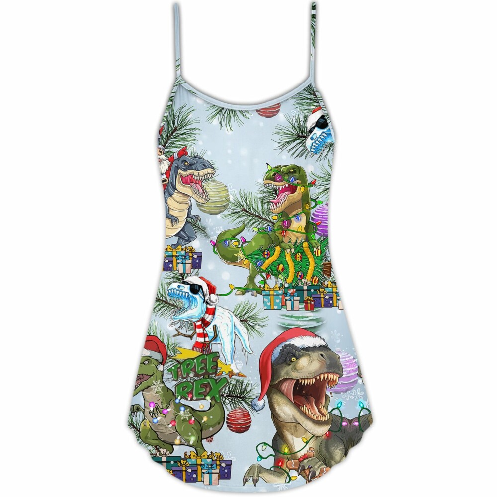 Christmas Dinosaurs And Merry Xmas - V-neck Sleeveless Cami Dress - Owl Ohh - Owl Ohh