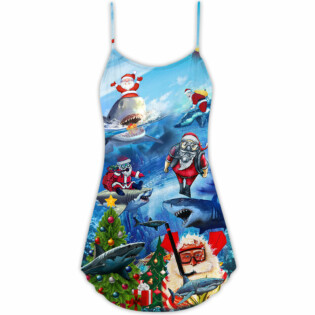 Shark Love Santa Merry Christmas - V-neck Sleeveless Cami Dress - Owl Ohh - Owl Ohh