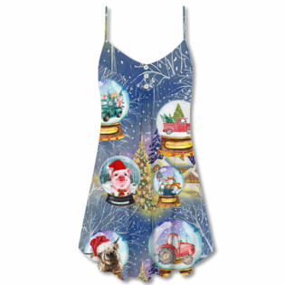 Farm Santa Merry Christmas Snow - V-neck Sleeveless Cami Dress - Owl Ohh - Owl Ohh
