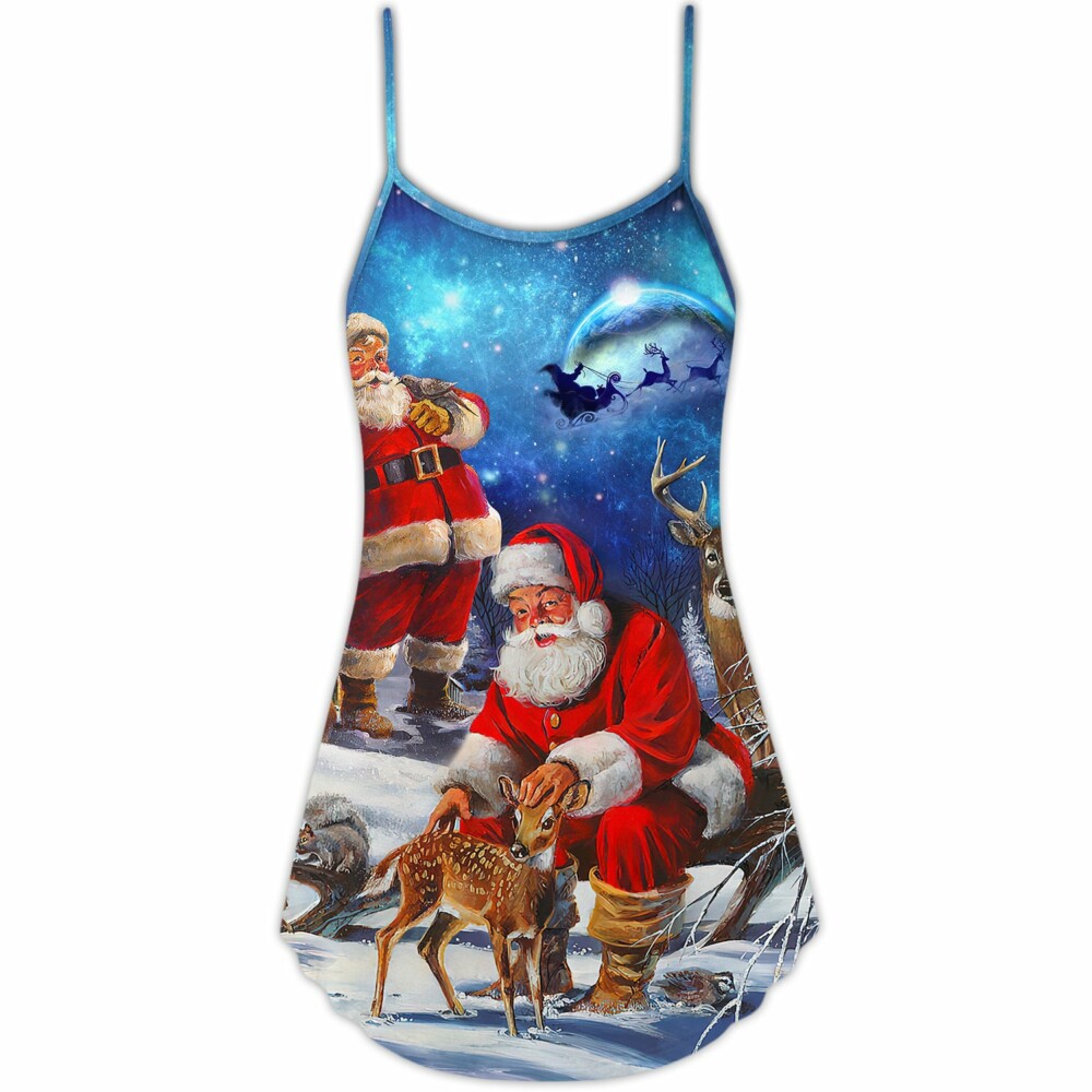 Christmas Santa Claus Xmas Is Coming Sky Night Art Style - V-neck Sleeveless Cami Dress - Owl Ohh - Owl Ohh