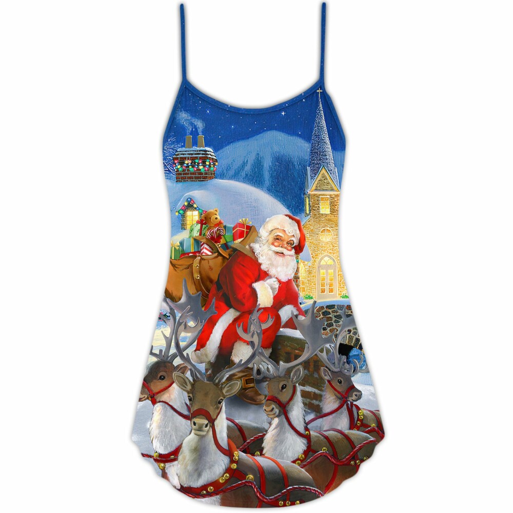 Christmas Santa Claus Reindeer Gift For Xmas Art Style - V-neck Sleeveless Cami Dress - Owl Ohh - Owl Ohh
