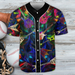 Guitar Neon Art Music Lover - Baseball Jersey - Owl Ohh - Owl Ohh