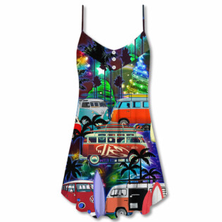 Christmas Van Bus Beach Style - V-neck Sleeveless Cami Dress - Owl Ohh - Owl Ohh