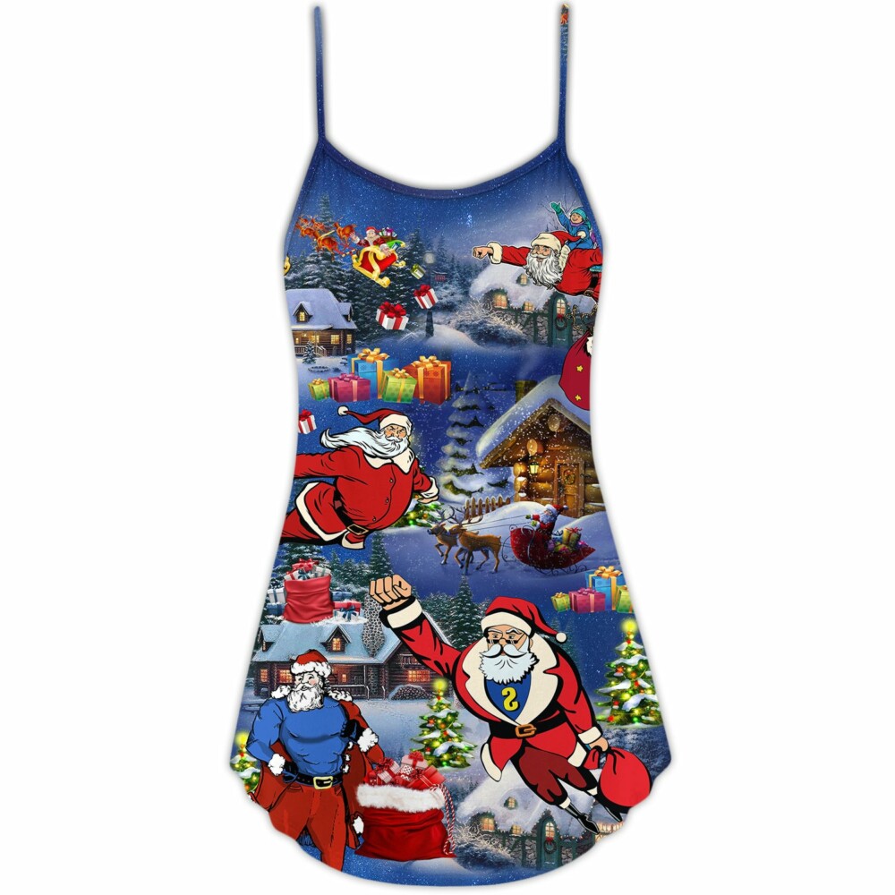Christmas Flying Super Santa - V-neck Sleeveless Cami Dress - Owl Ohh - Owl Ohh