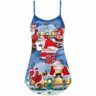 Christmas Rebellious Santa Claus Drunk Beer Troll Xmas Funny - V-neck Sleeveless Cami Dress - Owl Ohh - Owl Ohh