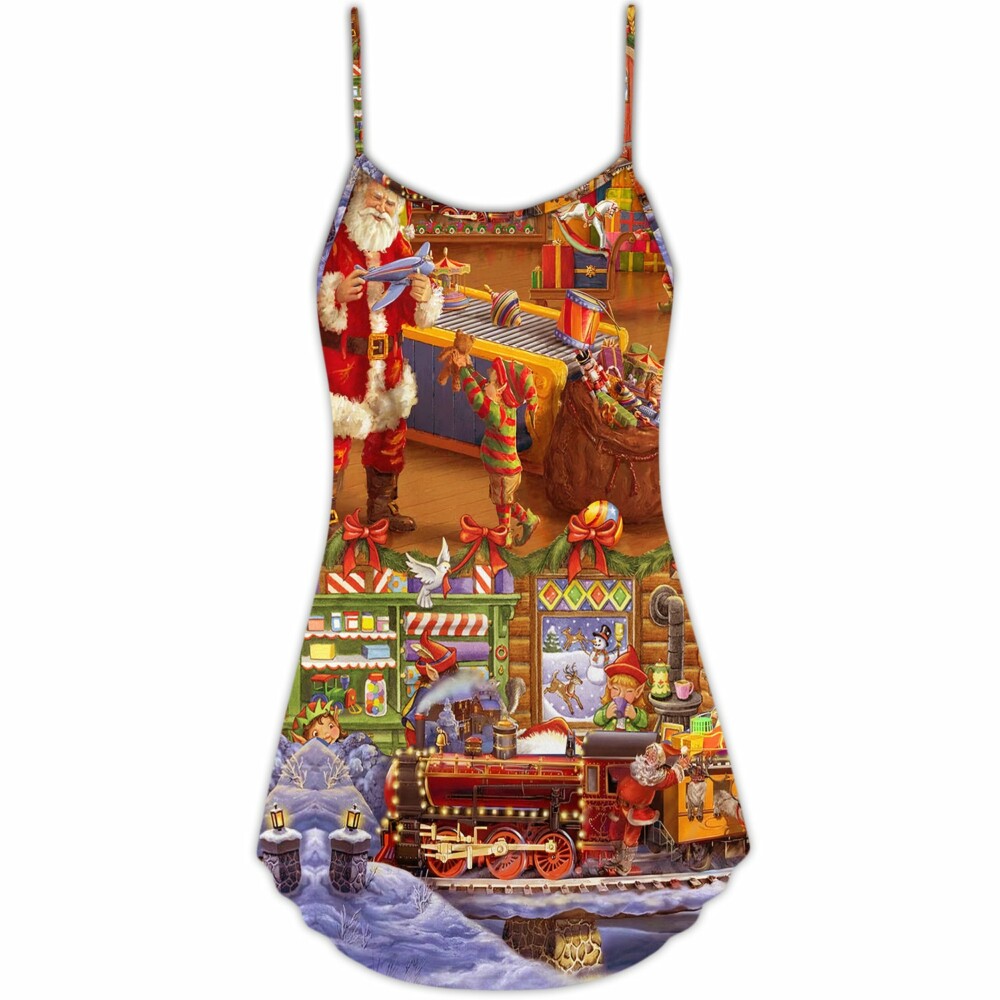 Christmas Santa And Happiness Train Art Style - V-neck Sleeveless Cami Dress - Owl Ohh - Owl Ohh