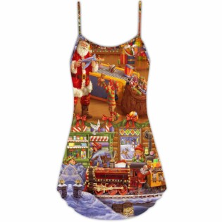 Christmas Santa And Happiness Train Art Style - V-neck Sleeveless Cami Dress - Owl Ohh - Owl Ohh