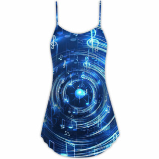 Music Neon Circle Music Notes - V-neck Sleeveless Cami Dress - Owl Ohh - Owl Ohh