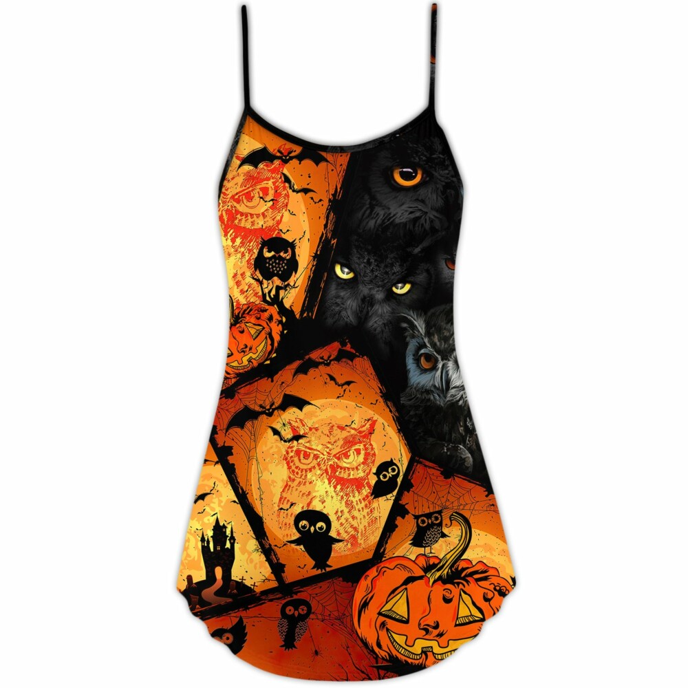 Halloween Owl Pumpkin Scary - V-neck Sleeveless Cami Dress - Owl Ohh - Owl Ohh