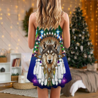 Christmas Native Wolf And Merry Xmas - V-neck Sleeveless Cami Dress - Owl Ohh - Owl Ohh