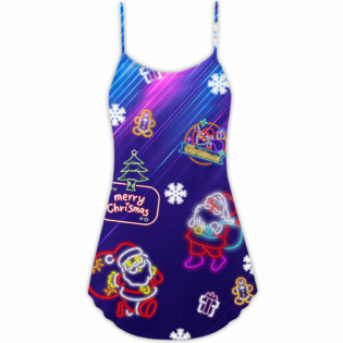Christmas Santa Neon Light Xmas Party - V-neck Sleeveless Cami Dress - Owl Ohh - Owl Ohh