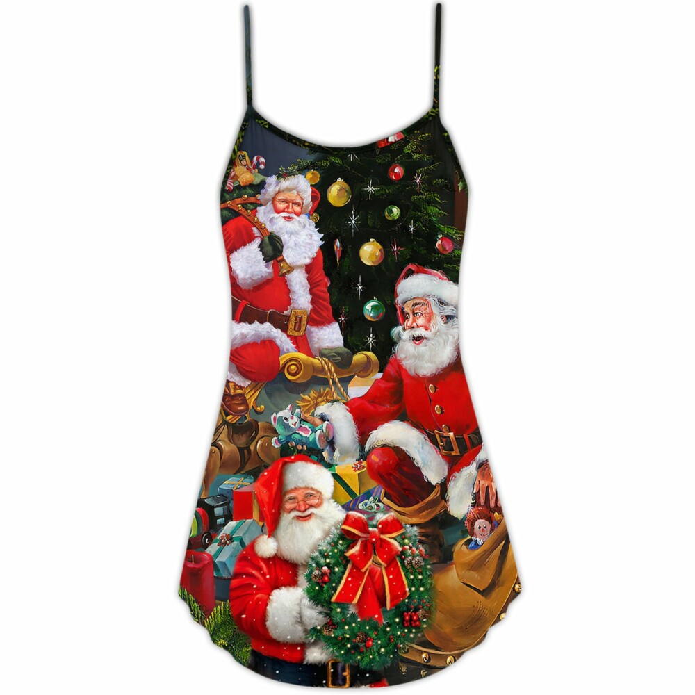 Christmas Santa Claus Gift Xmas Is Coming Art Style - V-neck Sleeveless Cami Dress - Owl Ohh - Owl Ohh