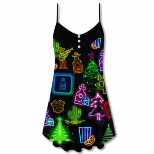 Wine Tequila Christmas Neon Art Drinking - V-neck Sleeveless Cami Dress - Owl Ohh - Owl Ohh