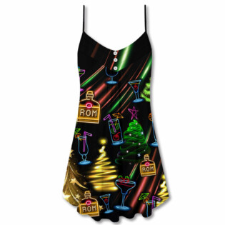 Wine Rum Christmas Neon Art Drinking - V-neck Sleeveless Cami Dress - Owl Ohh - Owl Ohh