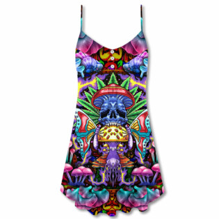 Hippie Mushroom And Skull Art - V-neck Sleeveless Cami Dress - Owl Ohh - Owl Ohh