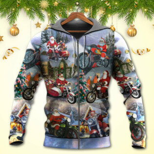 Christmas Santa Claus Driving Motorcycle Bike Gift Light Art Style - Hoodie - Owl Ohh - Owl Ohh