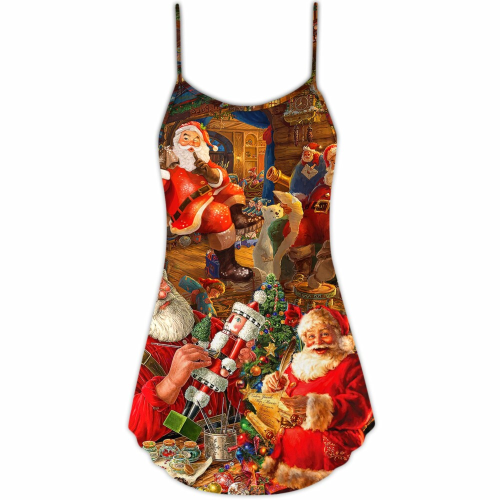 Christmas Funny Santa Claus Gift Xmas Is Coming Art Style - V-neck Sleeveless Cami Dress - Owl Ohh - Owl Ohh