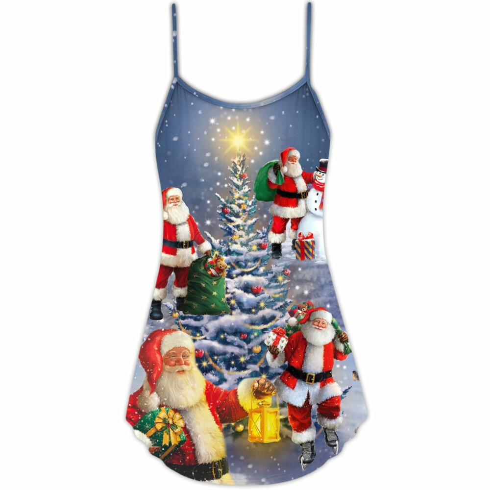 Christmas Santa Claus In Love Light Xmas Tree - V-neck Sleeveless Cami Dress - Owl Ohh - Owl Ohh