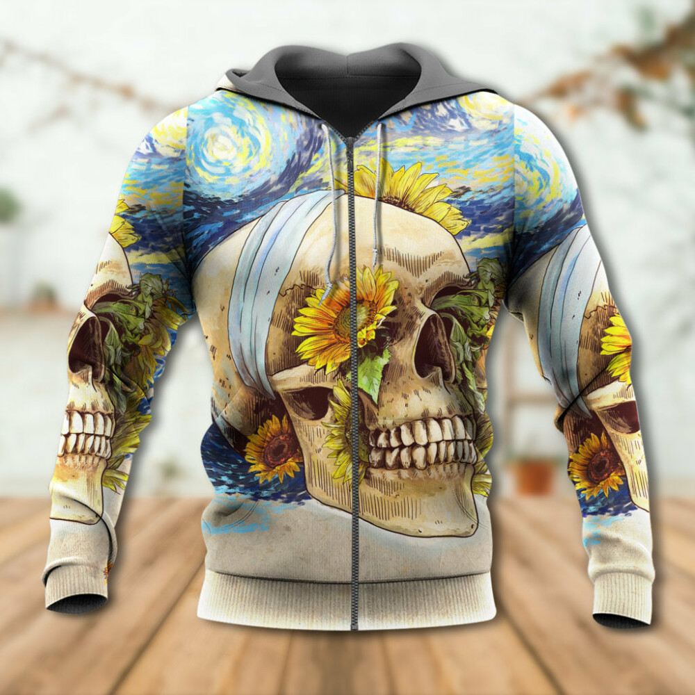 Skull And Sunflower Vintage Amazing Starry Night - Hoodie - Owl Ohh - Owl Ohh