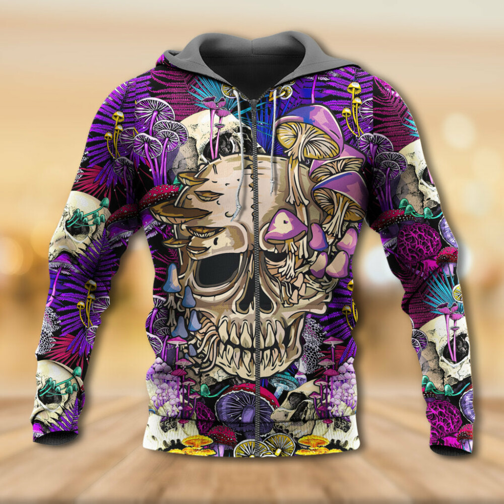 Mushroom Crazy Bright Magic Psychedelic Skull - Hoodie - Owl Ohh - Owl Ohh