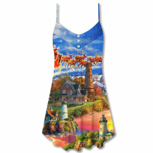 Lighthouse Christmas Shine Your Light In Storm And Darkness - V-neck Sleeveless Cami Dress - Owl Ohh - Owl Ohh