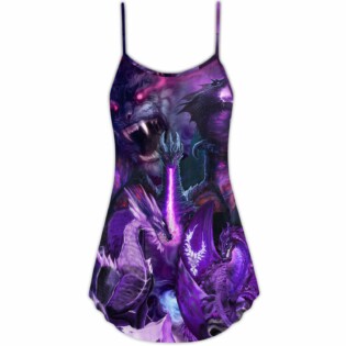 Dragon Dark Purple Lightning Art Style - V-neck Sleeveless Cami Dress - Owl Ohh - Owl Ohh