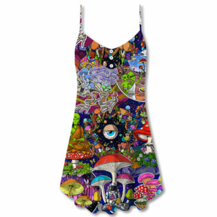 Hippie Mushroom Aliens Stay Hippie Colorful Art - V-neck Sleeveless Cami Dress - Owl Ohh - Owl Ohh