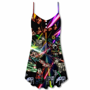 Christmas Tree Neon Art And Snowman - V-neck Sleeveless Cami Dress - Owl Ohh - Owl Ohh