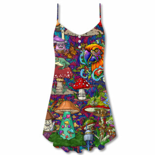 Hippie Mushroom Peace Lover - V-neck Sleeveless Cami Dress - Owl Ohh - Owl Ohh