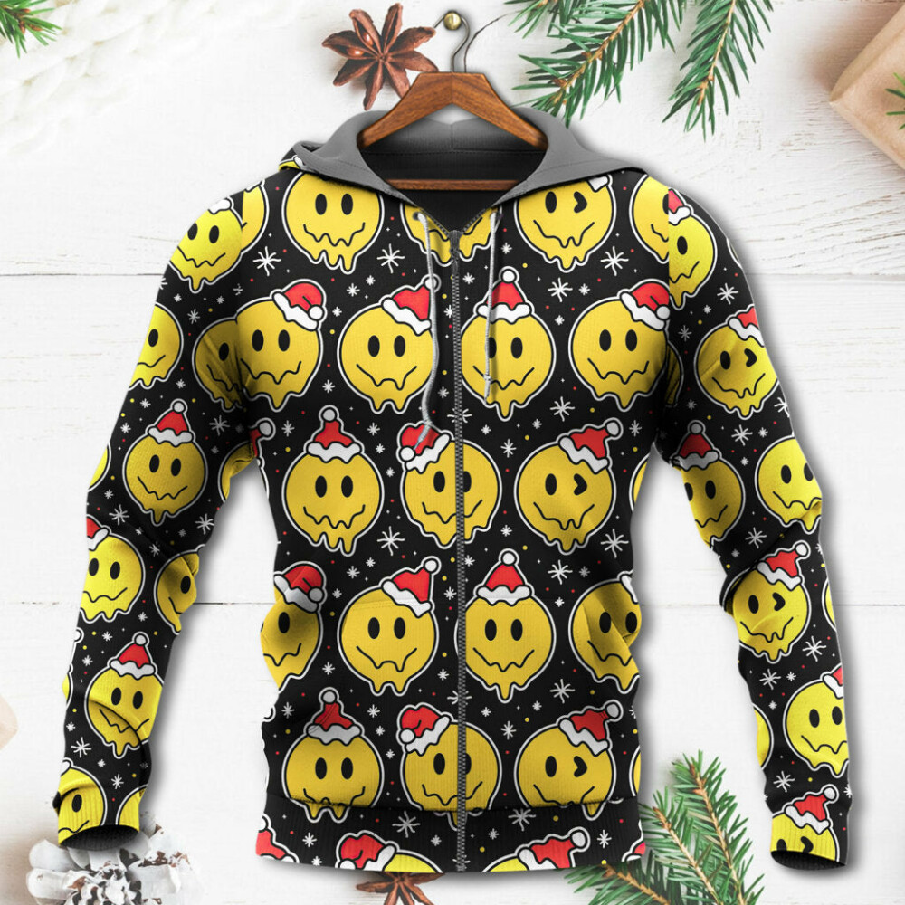 Christmas Smile Happy Face With Santa Hat - Hoodie - Owl Ohh - Owl Ohh