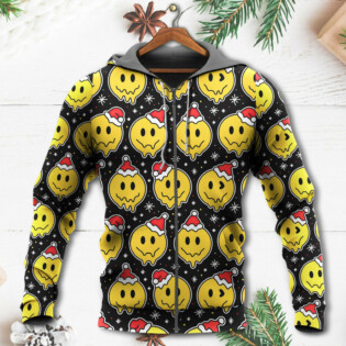 Christmas Smile Happy Face With Santa Hat - Hoodie - Owl Ohh - Owl Ohh