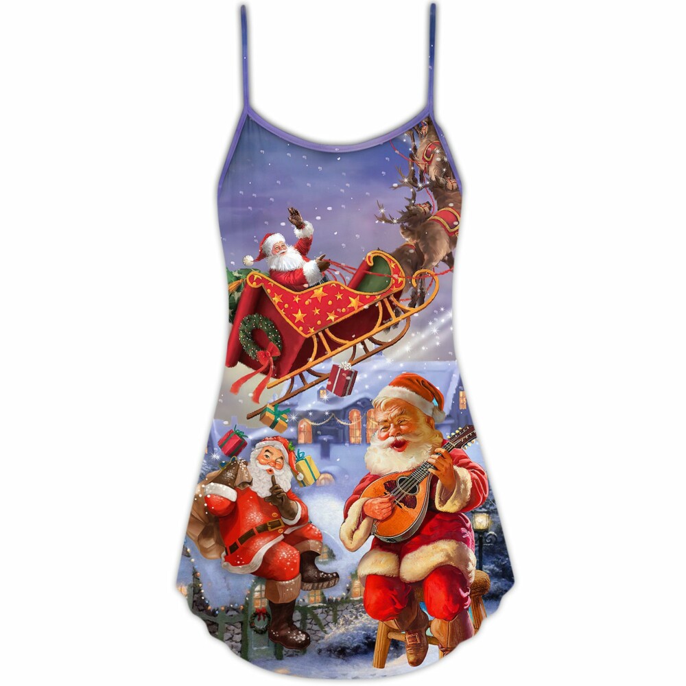 Christmas Santa Claus Funny Art Style - V-neck Sleeveless Cami Dress - Owl Ohh - Owl Ohh