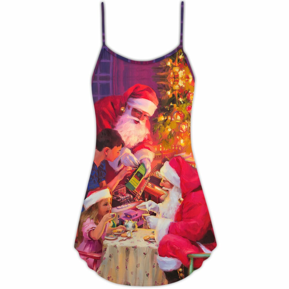 Christmas Santa Claus Story Light Art Style - V-neck Sleeveless Cami Dress - Owl Ohh - Owl Ohh