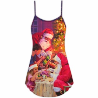 Christmas Santa Claus Story Light Art Style - V-neck Sleeveless Cami Dress - Owl Ohh - Owl Ohh