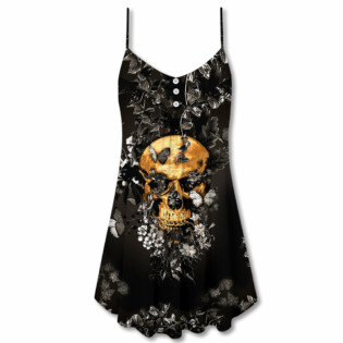 Skull Flowers Grow Out Of Dark Moments - V-neck Sleeveless Cami Dress - Owl Ohh - Owl Ohh