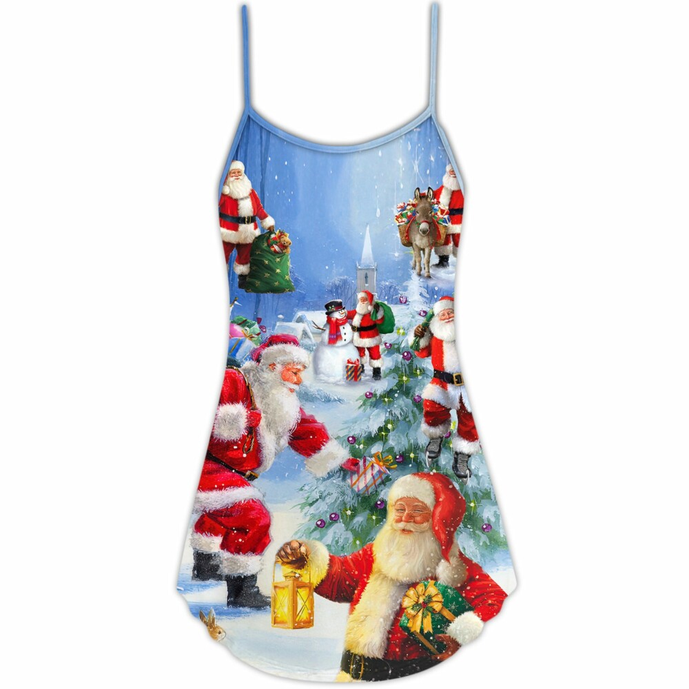 Christmas Santa Claus Is Coming Story Night Art Style - V-neck Sleeveless Cami Dress - Owl Ohh - Owl Ohh